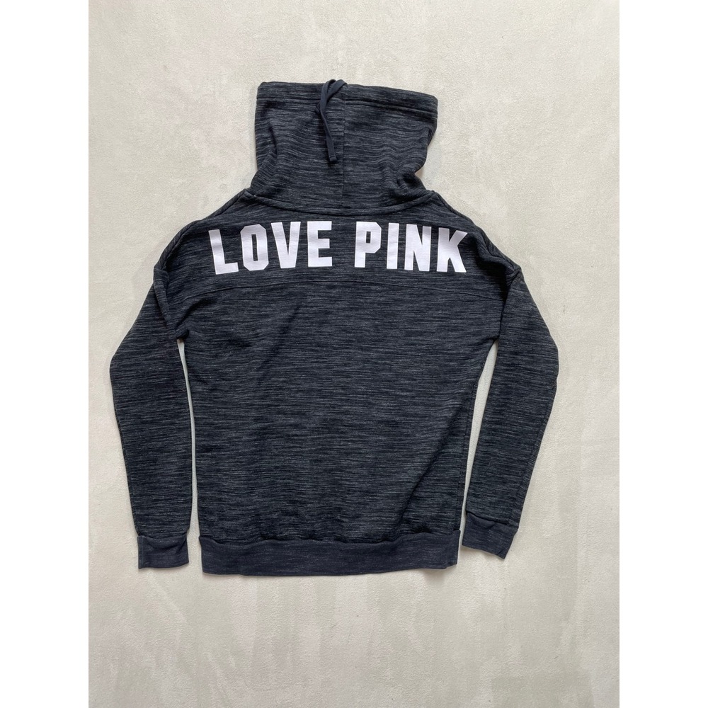 Victorias Secret PINK Funnel Neck Sweatshirt Gray Marl Love Pink Graphic XS